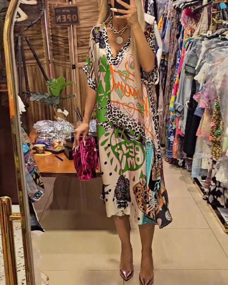 Araceli - Vestido informal con colorido estampado de leopardo