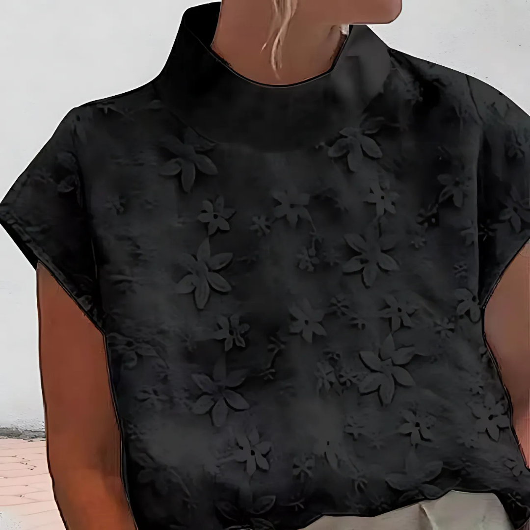 Roseline - Con cuello alto liso bordado