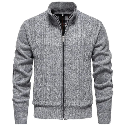 Cárdigan de felpa gruesa Jean para otoño e invierno, con cierre de cremallera trenzada, ideal para un estilo casual y acogedor.