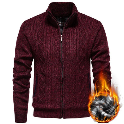 Cárdigan de felpa gruesa Jean para otoño e invierno, con cierre de cremallera trenzada, ideal para un estilo casual y acogedor.