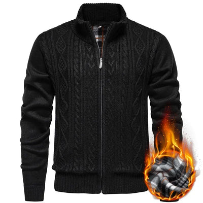 Cárdigan de felpa gruesa Jean para otoño e invierno, con cierre de cremallera trenzada, ideal para un estilo casual y acogedor.