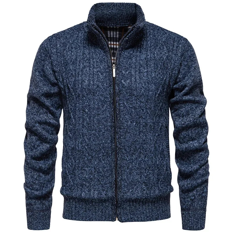 Cárdigan de felpa gruesa Jean para otoño e invierno, con cierre de cremallera trenzada, ideal para un estilo casual y acogedor.
